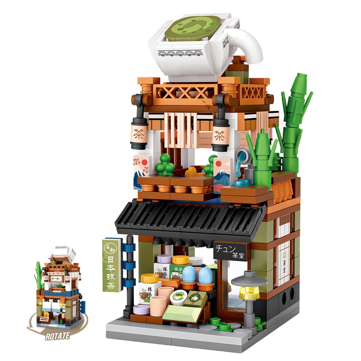 noziaa Japanese City Street View Matcha Shop  MOC Creative Building Blocks House Set  Simulation Architecture Construction Toy  Gifts Idea for Kids mature-themeds (Mini Blocks 379 pcs)