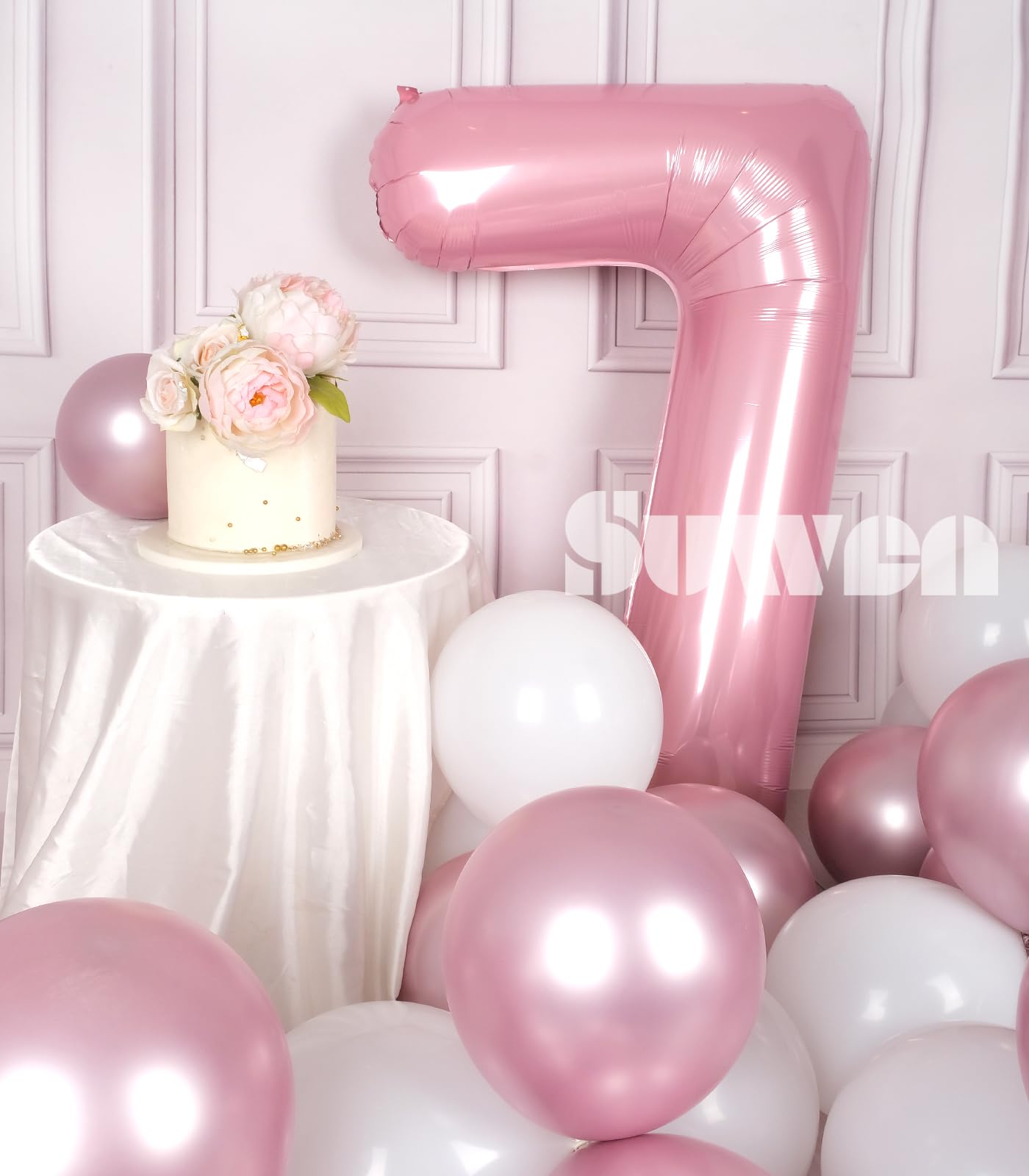 Suwen 40 Inch Pink Large 7 Number Balloons Big Foil Helium Number Balloons 0-9 Jumbo Happy 7Th Mylar Birthday Party Decorations