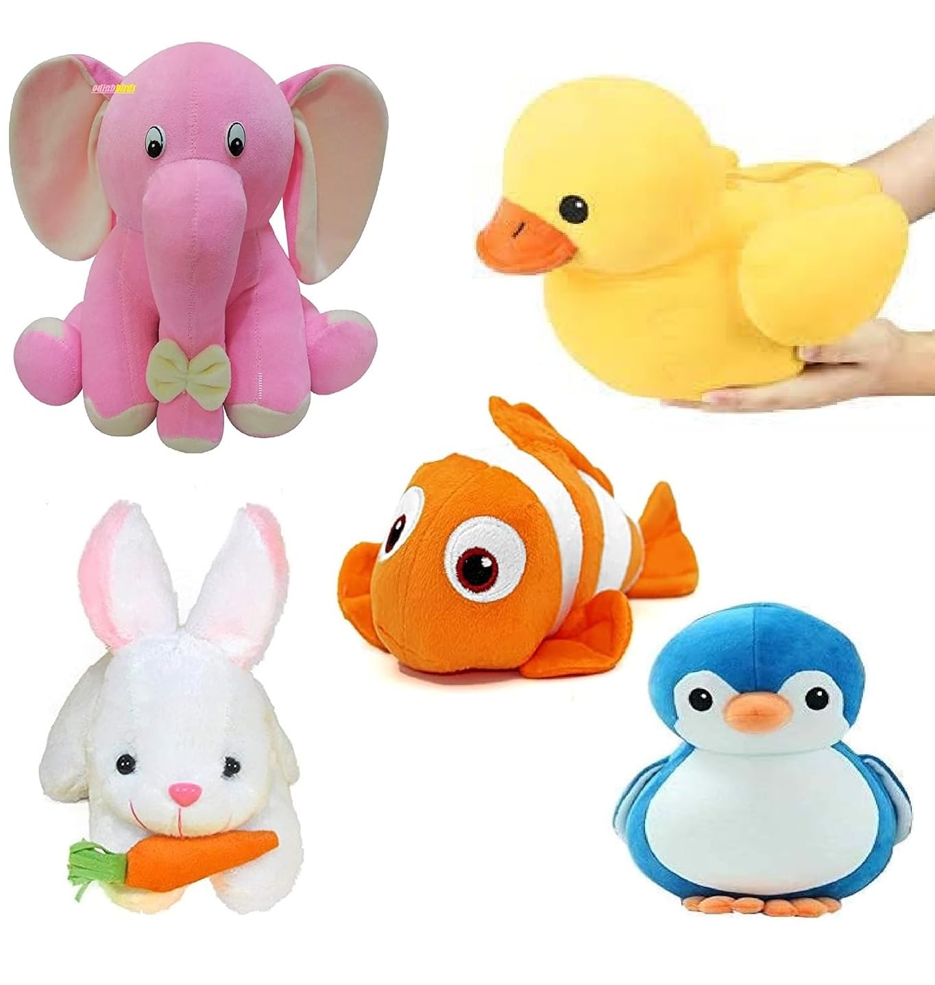 Odinbirds Pack Of Elegant Soft Toys Pink Elephant & Nimo Fish, Rabbit And Ducky & Blue Penguin Toy Animals For You - 30 Cm