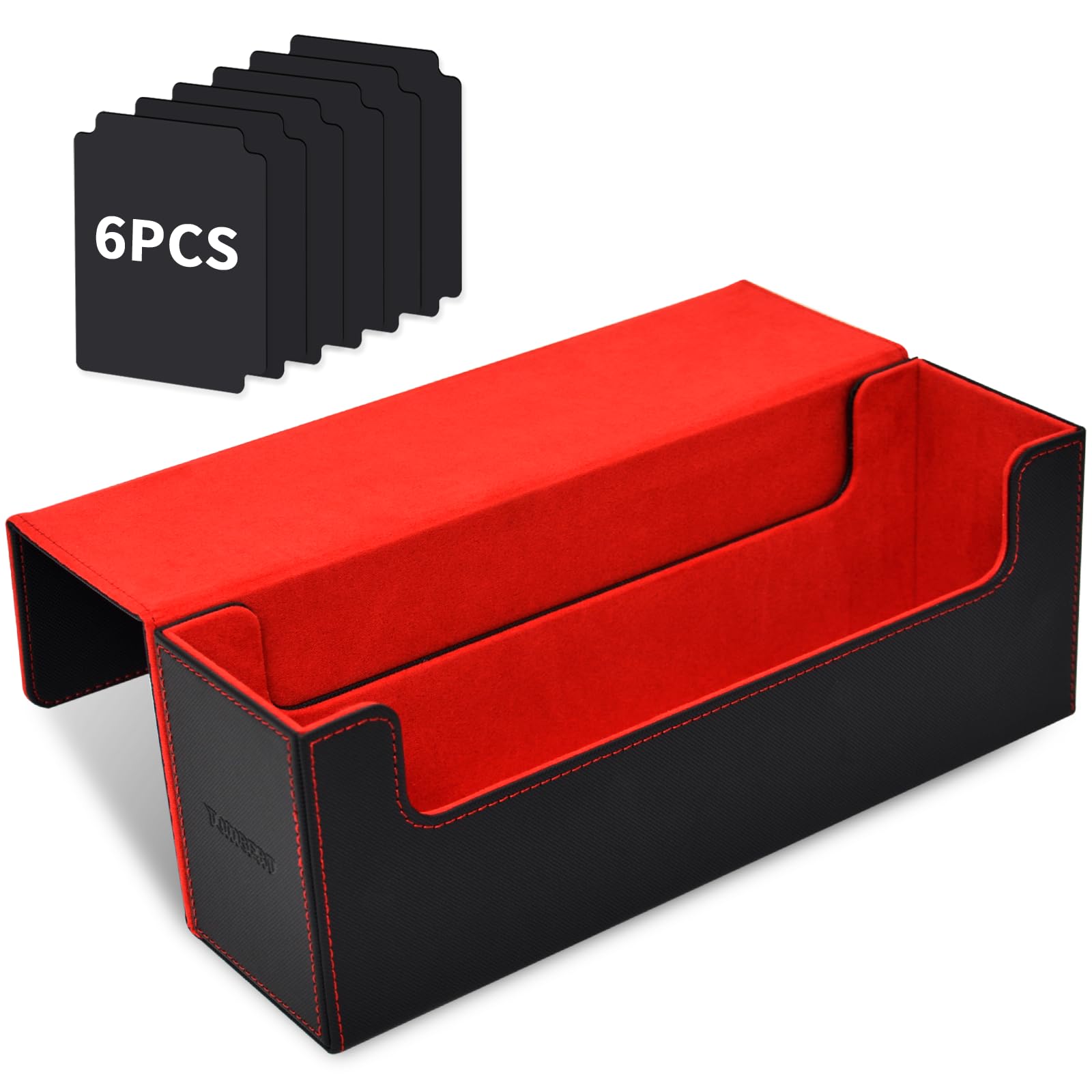 Tombert Premium Deck Box Case For Mtg Ptcg, Large Capacity With 6 Dividers, Fits 800+ Sleeveless Cards Or 500+ Sleeved Cards Tcg Trading Card Games (Black&Red)