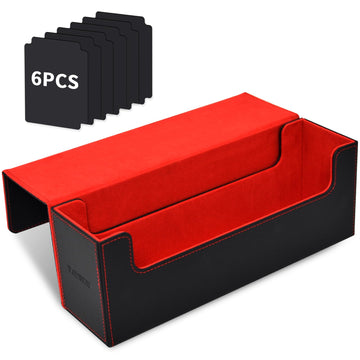 Tombert Premium Deck Box Case For Mtg Ptcg, Large Capacity With 6 Dividers, Fits 800+ Sleeveless Cards Or 500+ Sleeved Cards Tcg Trading Card Games (Black&Red)