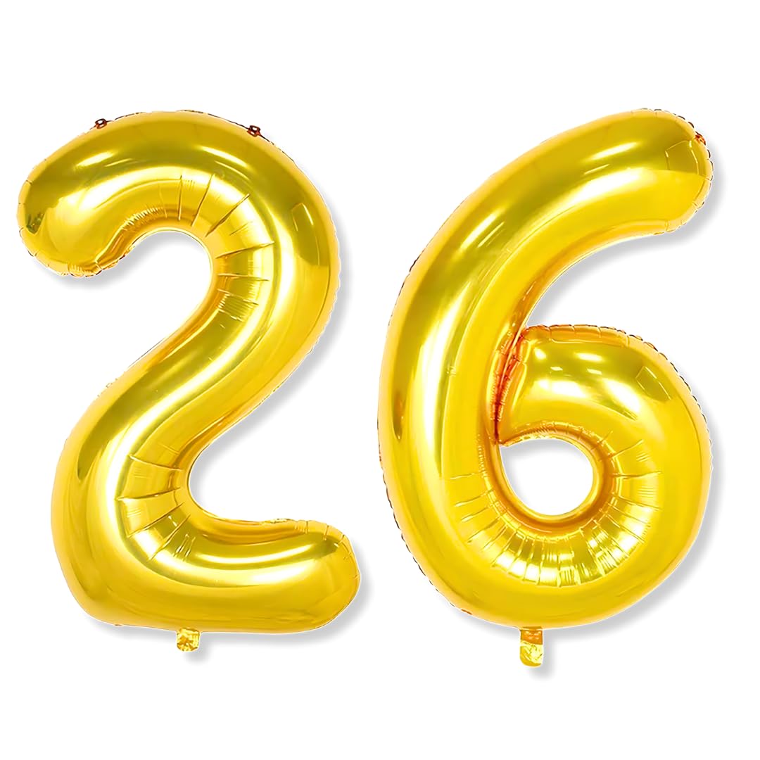 Flyloons 26 number Golden Foil Balloon 16 inch Size Birthday Decoration Items Pack of 2 | 26th Year Balloons | Twenty Six