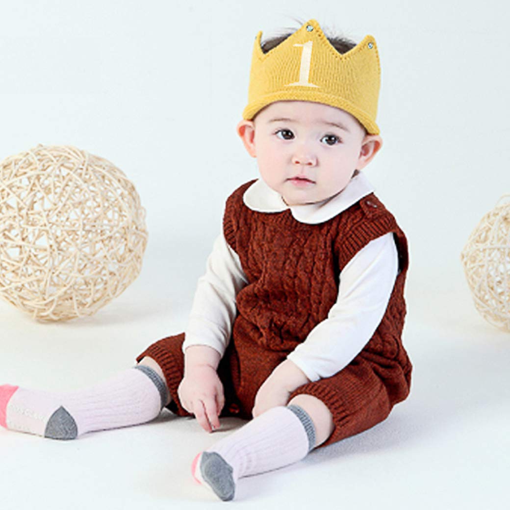Lujuny Knit 1st Birthday Hat - Soft Baby Crown Headband Cap for Party Costume Photoshoot (YELLOW)