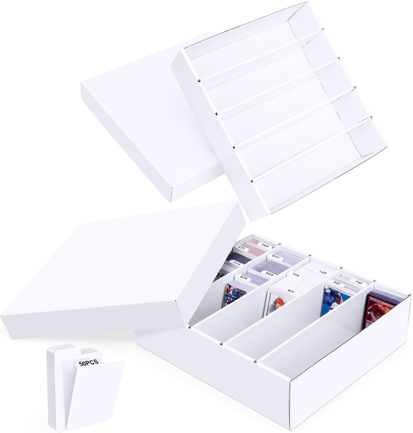 Leyzan 5 Row Trading Card Storage Box, 2 Pack Cardboard Storage Box with Divider for Mtg, Tcg, Sports Cards