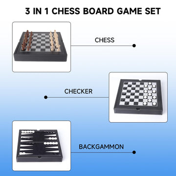 GSE Games & Sports Expert 12.5" Premium Leather 3-in-1 Chess, Checkers & Backgammon Set - Classic Board Game for Kids & Adults