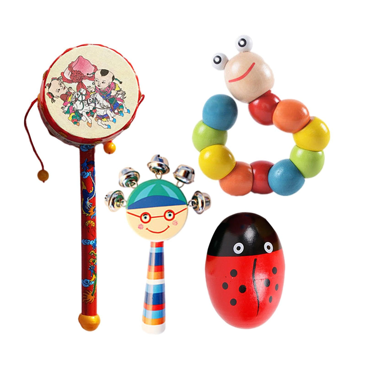 Ujeavette 4 Pieces Wooden Percussion Musical Instrument Playset For Newborn Baby Party Style C