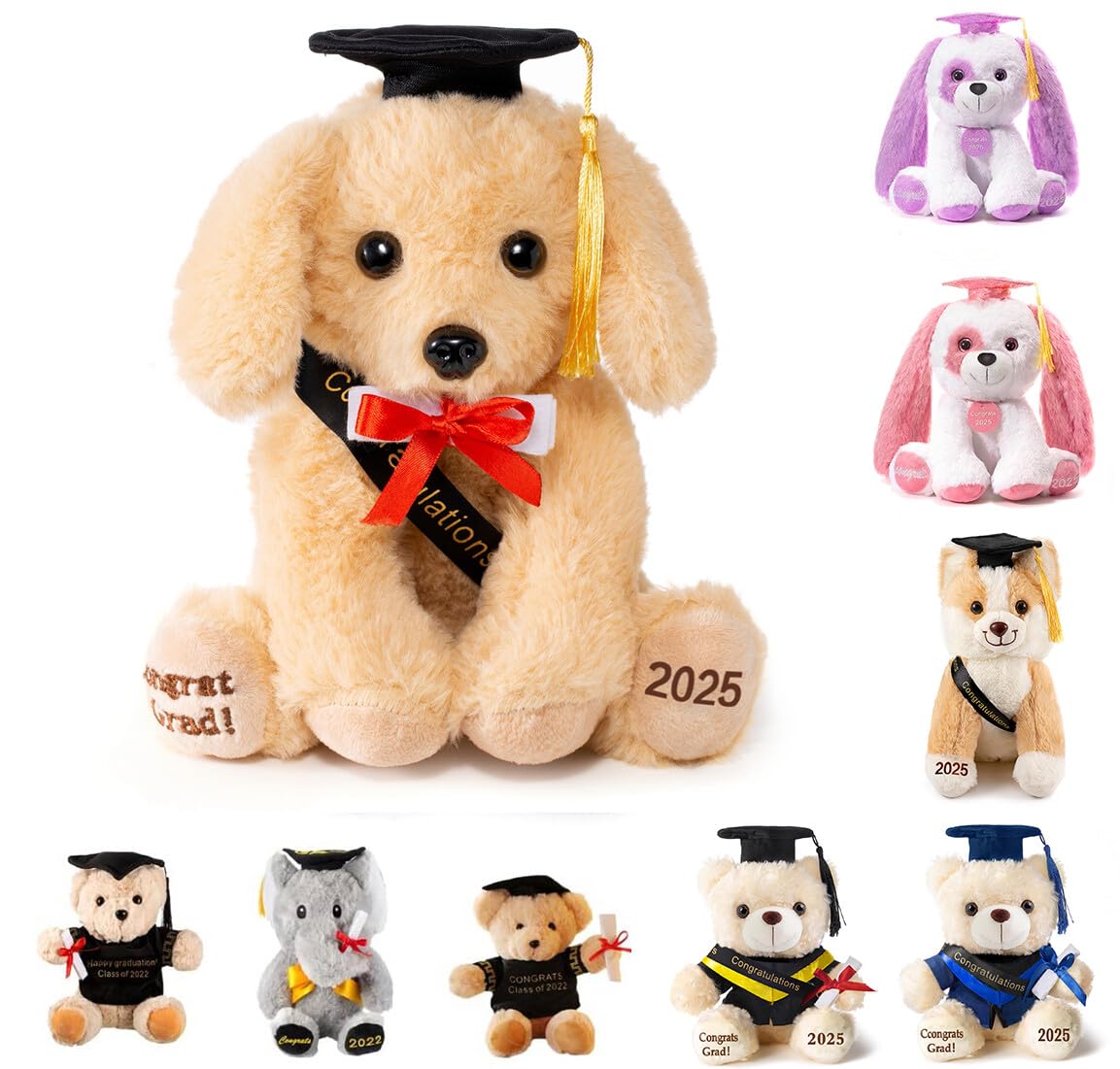 Oukiwi 8 Inch Graduation Plush Stuffed Animal Class Of 2025 Brown Puppy Dog