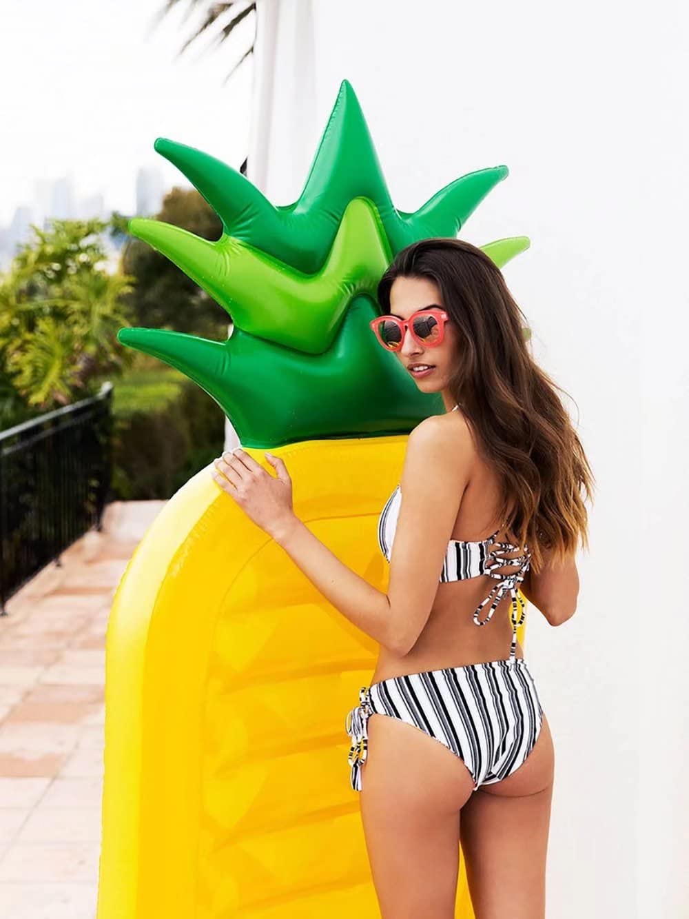 VICKEA Inflatable Pool Float - Large Yellow Pineapple for Kids & Adults, PVC Material, Model 43197-13280