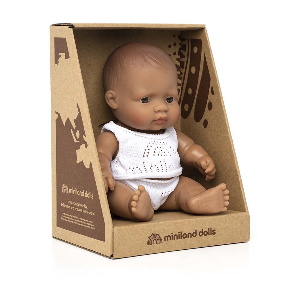Miniland Doll 8 1/4'' Hispanic Boy (Box) - Made In Spain, Anotomically Correct, Quality, Inclusion