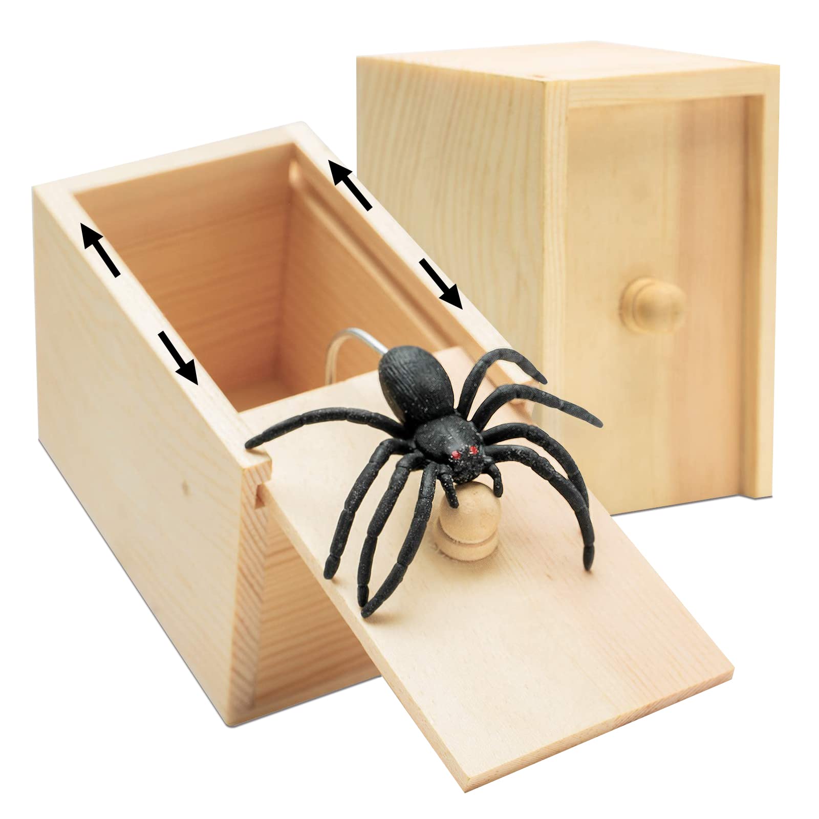 Motiloo Original Spider Prank Box,Handdmade Wooden Pop Out Rubber Spider Scare Box Joke Toys Prank For Kids & Adults Prank Gift Halloween