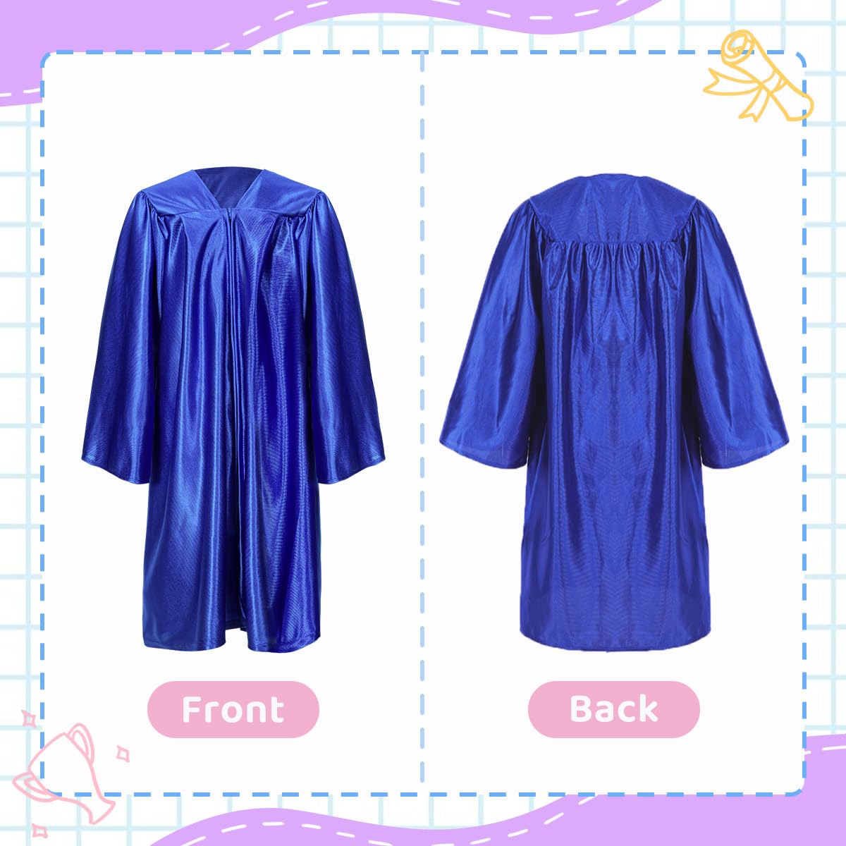 Wikitot Kindergarten Graduation Cap And Gown - Royal Blue Preschool Graduation Outfit With 2025 & 2026 Tassels, Badge, Stole For