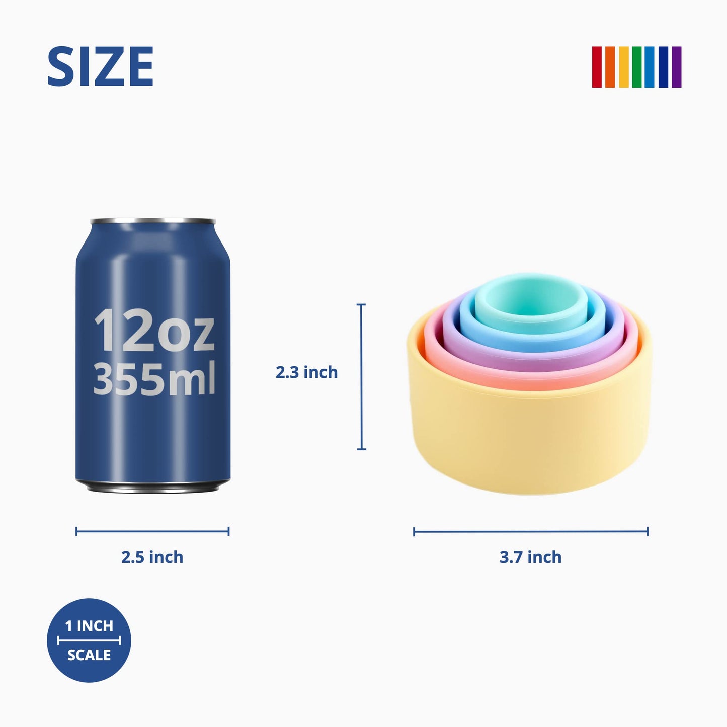 Blue Ginkgo Silicone Stacking Cups – Nesting & Sensory Stacking Toy For Toddlers | Open-Ended Montessori Toy With 5 Cups (Pastel Colors)