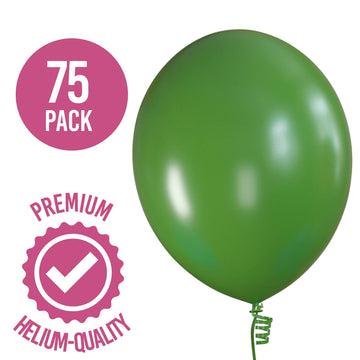 Prextex 75 Forest Green Party Balloons 12 Inch Deep Green Balloons With Matching Color Ribbon For Themed Party Decoration, Wedding, Baby Shower, Birthday Party Supplies Or Arch Décor - Helium Quality