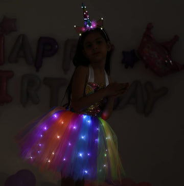 Davsolly Unicorn Costume For Girls Led Light Up Unicorn Princess Tutu Outfit For Halloween Dress Up Birthday Christmas Gifts