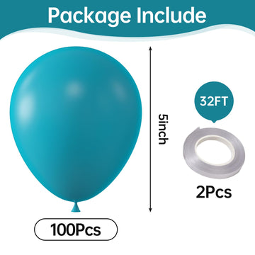 Kalor Retro Peacock Blue Balloons,100 Pcs 5 Inch Mini Matte Latex Balloons For Balloon Garland Arch, Birthday Decoration, Wedding Party, Baby Shower Decorations
