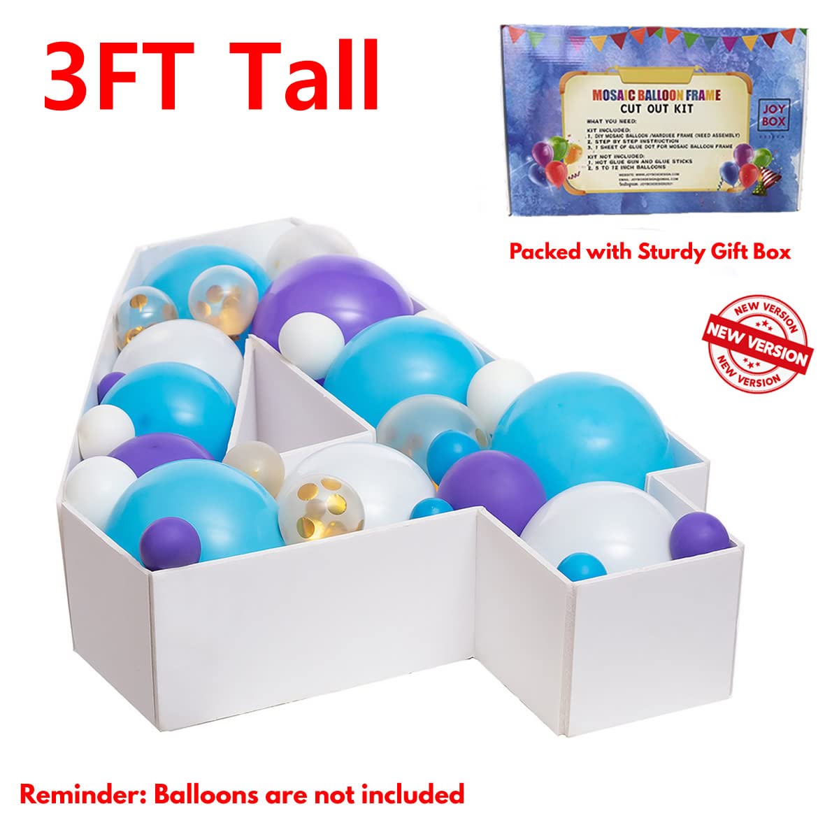 JoyBox Design 3FT Number 4 Mosaic Balloon Frame Kit - Light Up Foam Board for Birthday Decoration