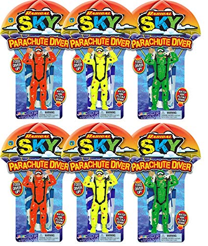 JA-RU Parachute Toys for Kids (6 Pack) Red  Yellow  or Green Flying Parachute Men Action Figures | Outdoor Recess Toys | Party Favors for Boys  Prizes  & Goodie Bag Stuffers. 2306-6s
