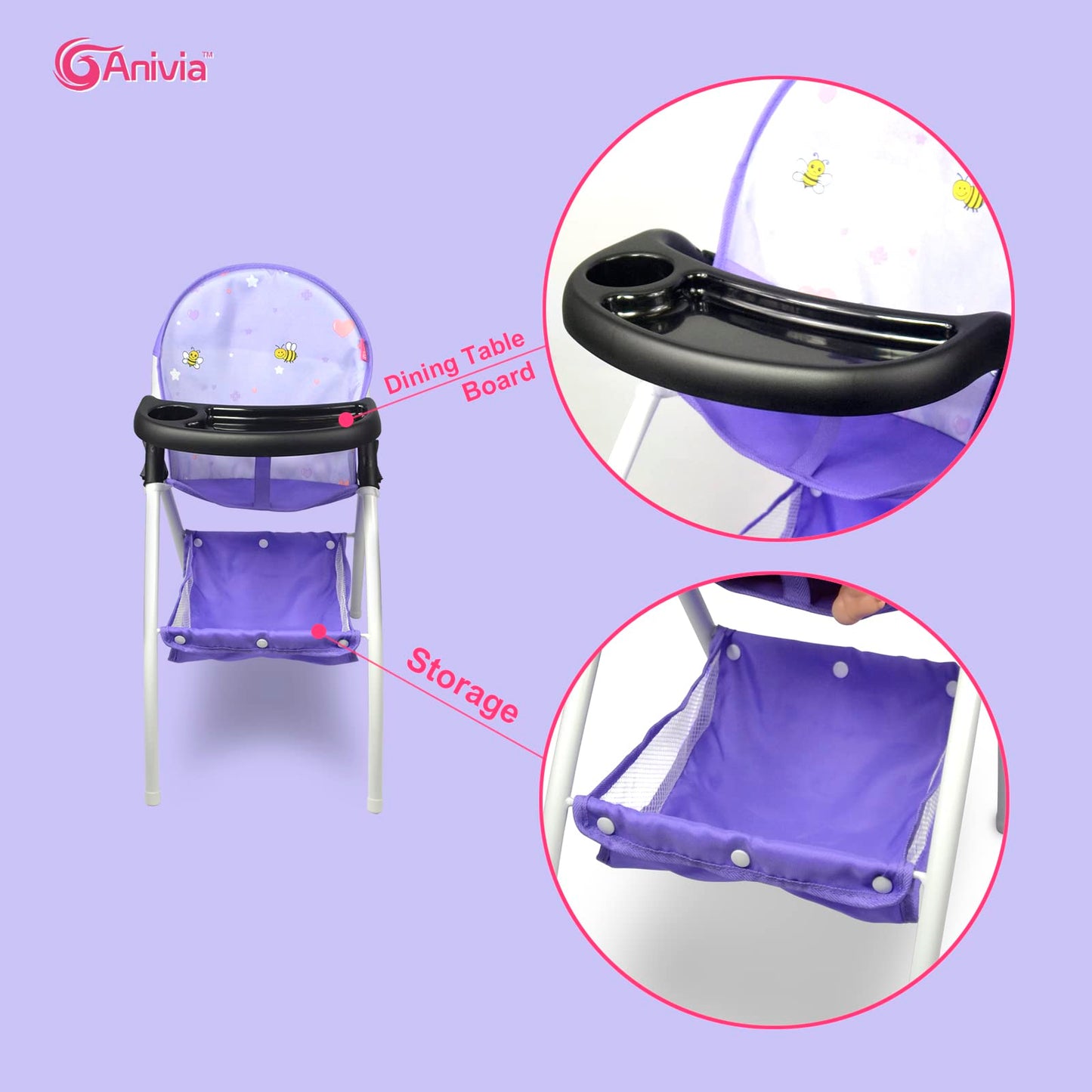Anivia Baby Doll High Chair, Toy High Chair For Baby Doll (Dh010-Purple)