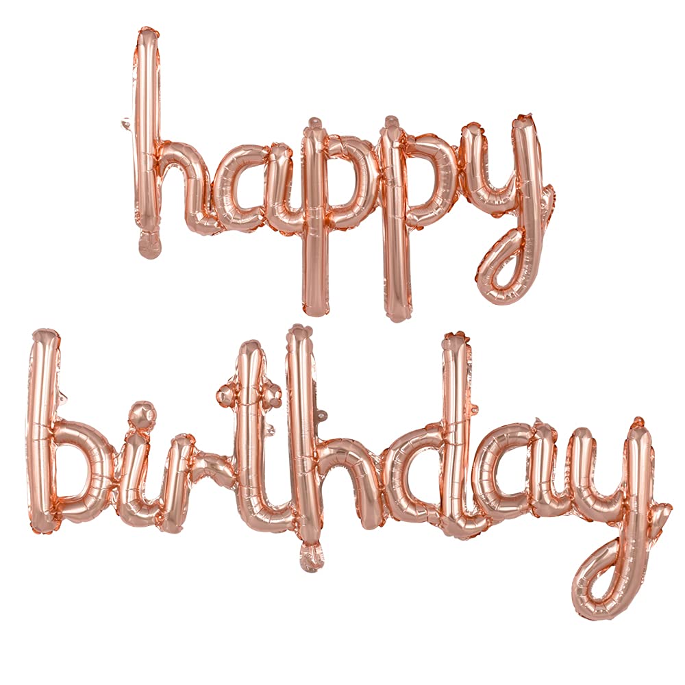 Beishida Rose Gold Happy Birthday Balloons Banner 16 Inch Mylar Foil Birthday Letters Balloons Sign Reusable For Birthday Decora