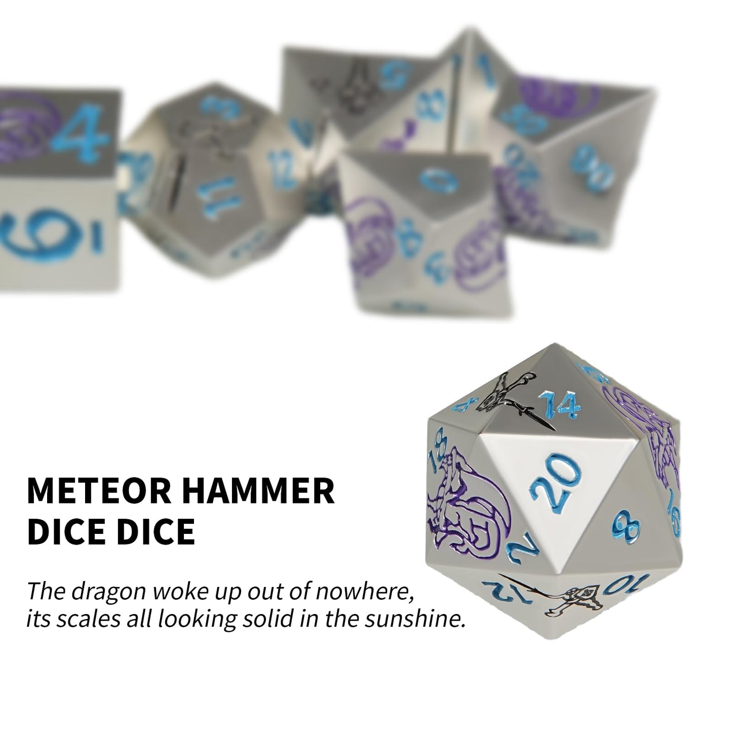 GU BEI TE Metal DND Dice Set,Dragons and Warriors DND Dice 7-Pcs Metal Polyhedral Dice Set for Dungeons and Dragons RPG MTG Tabl