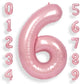 Suwen 40 Inch Pink Large 6 Number Balloons Big Foil Helium Number Balloons 0-9 Jumbo Happy 6Th Mylar Birthday Party Decorations