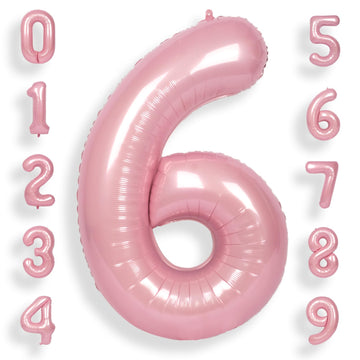 Suwen 40 Inch Pink Large 6 Number Balloons Big Foil Helium Number Balloons 0-9 Jumbo Happy 6Th Mylar Birthday Party Decorations