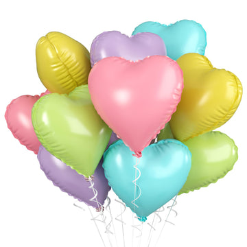 Biapian Pastel Balloons Heart, 10 Pcs Macaron Heart Shape Balloons Foil, 18Inch Pastel Pink Purple Green Teal Yellow Foil Valent