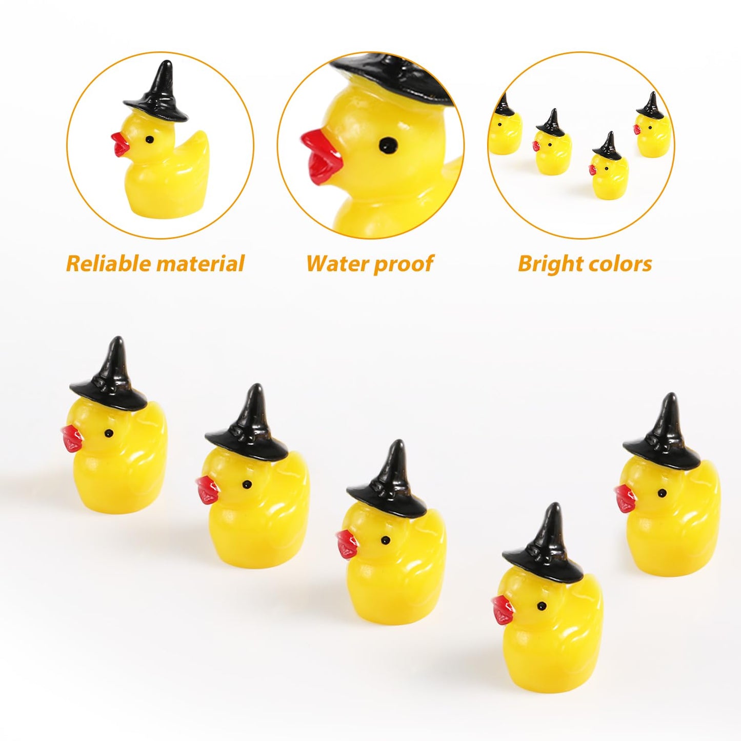100Pcs Mini Resin Duck, Miniature Ducks Halloween Witch Hat Resin Duck Mini Resin Ducks For Crafts School Dollhouse Halloween Decoration (Black Wizard Hat)