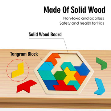 Skrtuan Wooden Hexagon Puzzle For Kid Adults Brain Teaser Blocks Puzzles Games Toy Shape Pattern Block Tangram Geometry Logic Iq Stem Montessori Educational Gift For All Ages Children Boys Girls