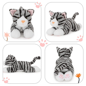 Muiteiur 4 Piece Cat Plush Set, Mom Cat Stuffed Animal With 3 Baby Stuffed Kittens In Zipper Pouch, Cute Stuffed Cat For Kids Girls Boys, Great Gift For Valentines Birthday (Grey,15.7Inch)