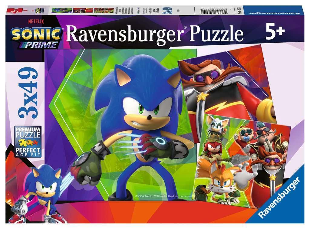 Ravensburger Sonic Prime 3X 49 Piece Jigsaw Puzzles for Kids Age 5 Years Up