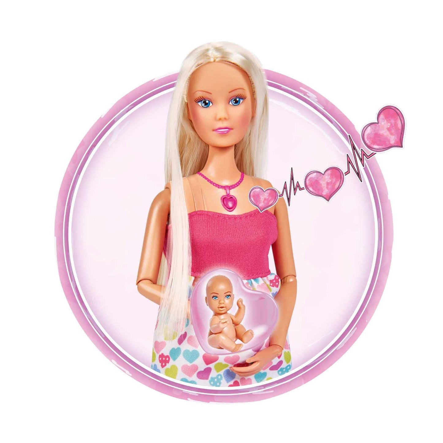 Simba Steffi Love 105733480 Baby Happiness, Pregnant Doll with Baby and Great Sounds, Baby Accessories and Baby Seat