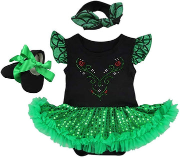 HOIZOSG Baby Girls Anna Princess Costume Halloween Christmas Party Outfits Birthday Romper Tutu Dress w/Headband Shoes Green XL