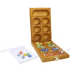 GSE Games & Sports Expert Folding Wooden Mancala Board Game with Multi-Color Glass Stones and Storage Bag  Portable Family Travel Strategy Games Set for Kids & mature-themeds (Oak)