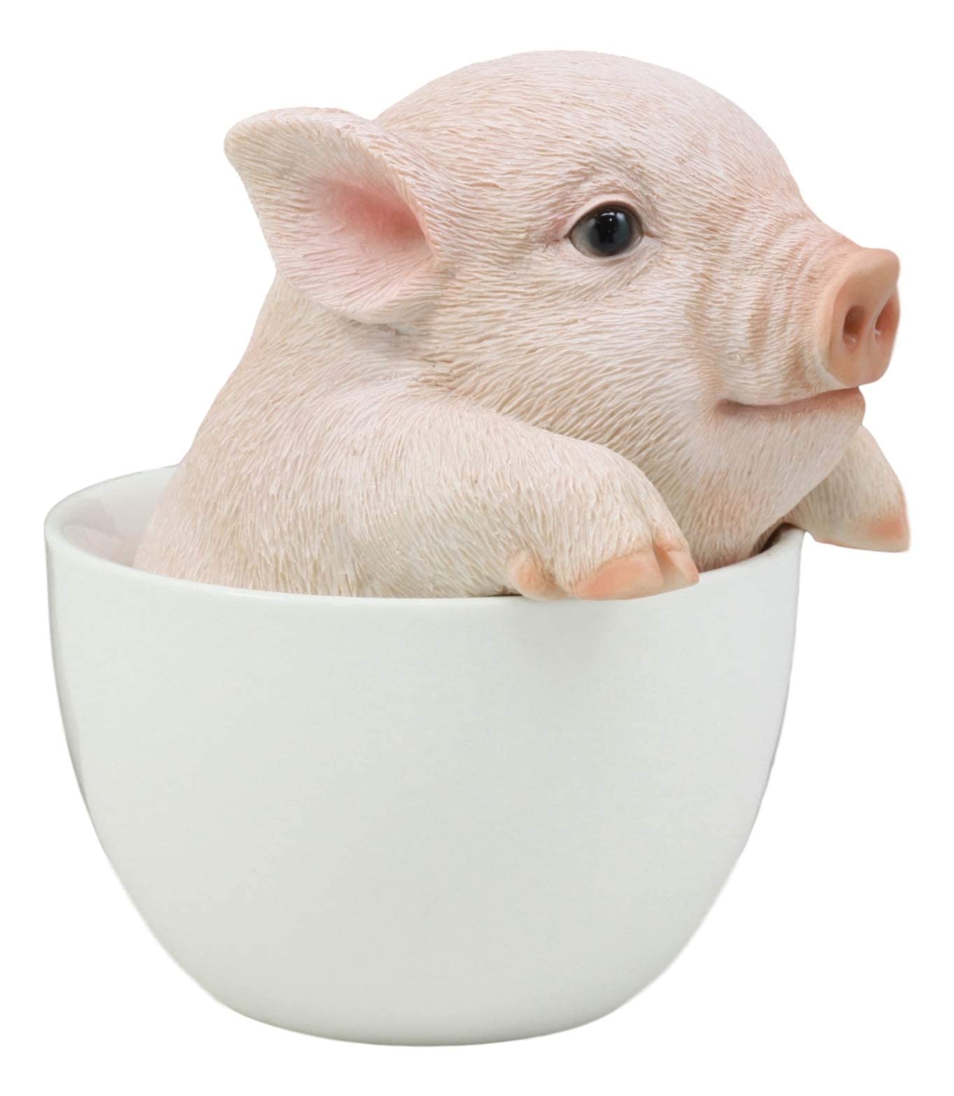Ebros Gift Adorable Babe Pink Teacup Pig Figurine 5.25' Tall Realistic Animal Collectible Design Decor Statue With Glass Eyes Country Farm Whimsical Pigs
