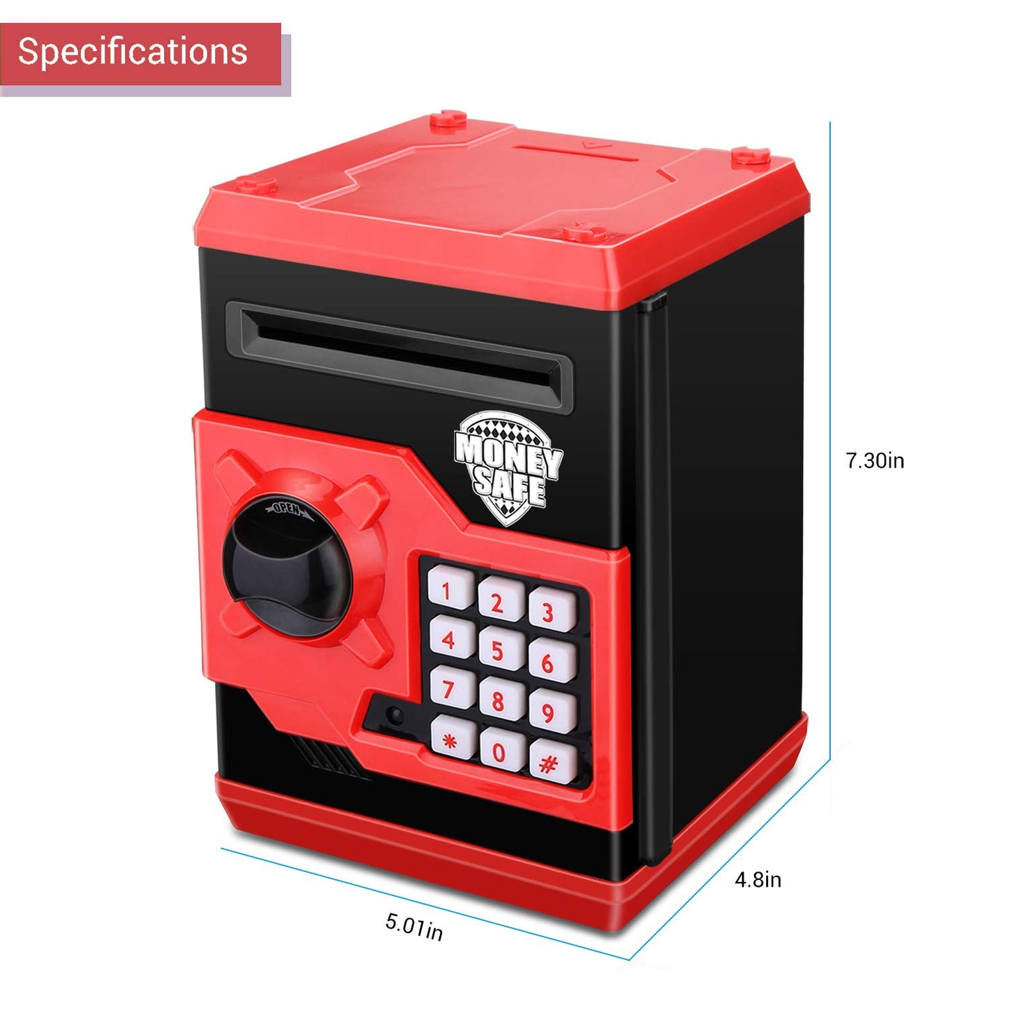 Adsoner Cartoon Piggy Bank, Electronic Atm Password Cash Coin Can Auto Scroll Paper Money Saving Box Gift For Kids (Red)