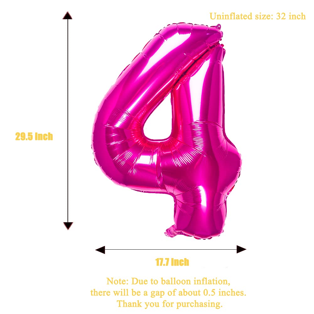 32 Inch Pink Number 4 Balloons Foil Ballon Digital Birthday Party Decoration Supplies (Pink Number 4 Balloon)