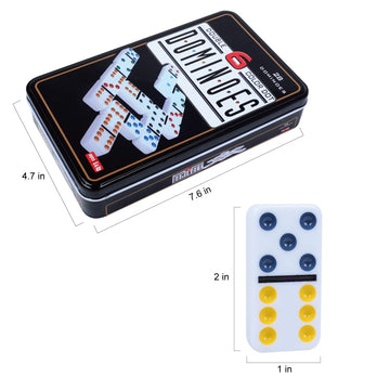 Gothink Dominoes Set For Adults With 4 Wooden Trays/Racks, Double 6 Dominoes Set Travel Set With 4 Tiles Holders, 28 Tile Colored Dot Dominos In Tin Box Classic Family Board Games For 2-4 Players