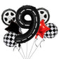 Race Car Birthday Balloons Decorations, 40 Inch Racetrack Black Number 9 Balloon, Large Mylar Black 9 Balloon For 9St Birthday R