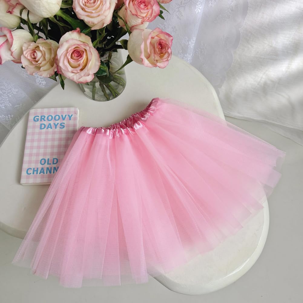 Bgfks Tutu Skirt For Girls,5 Pack Princess Party Favor Dress Skirt Set With Hairclips For 2-8 Years.(Pink)