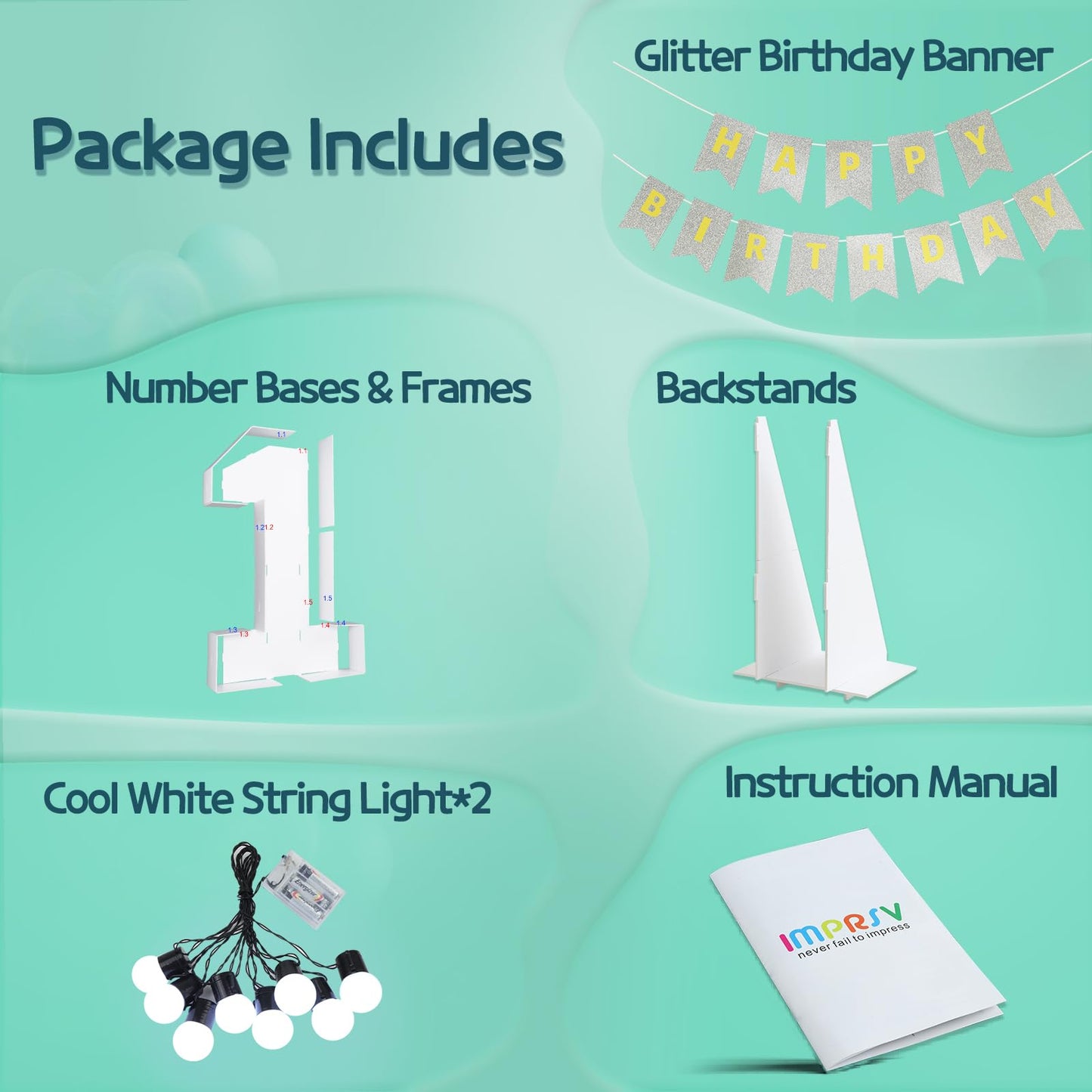 imprsv Marquee Numbers Large 3ft Light Up Number 1st Birthday Decoration for Boy Girl - White Cardboard Party Backdrop