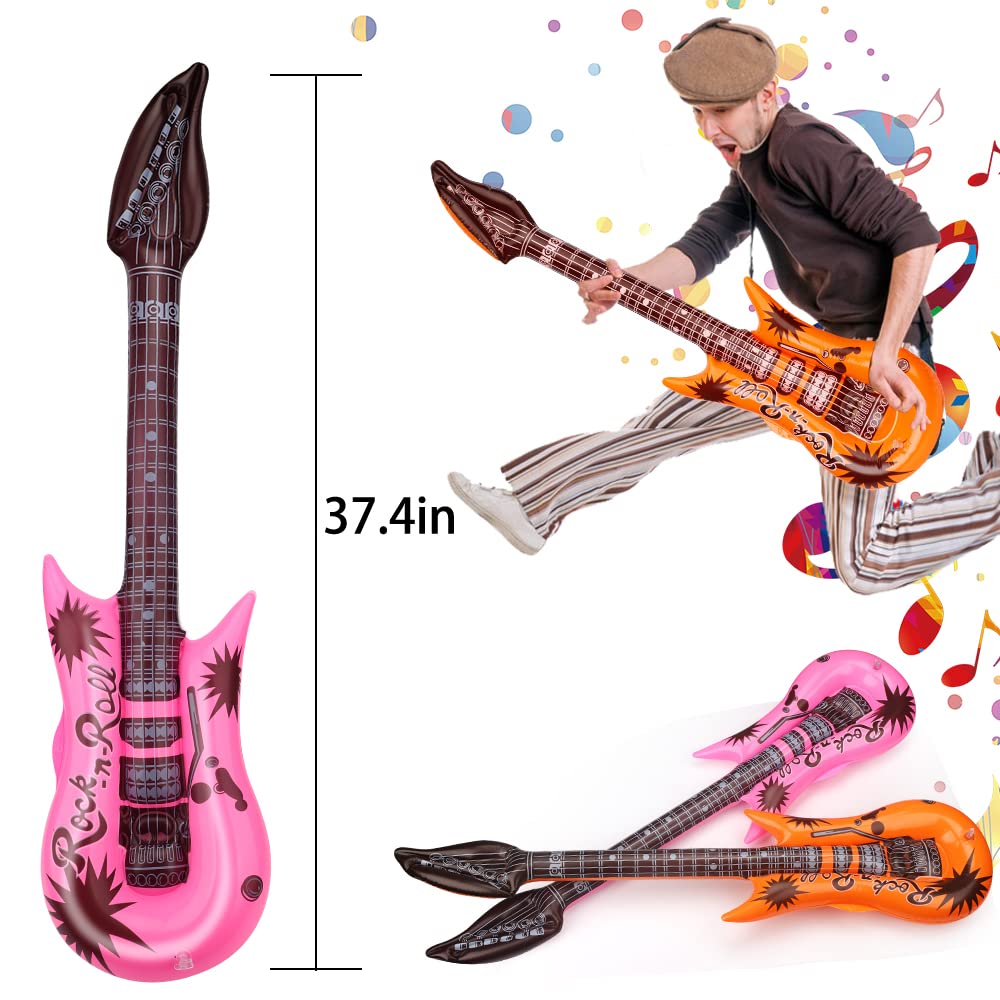 Inflatable Instrument Party Prop Decor Guitar Saxophone Microphone Musical Balloons Photo Booth Props, Rock Star Balloons 70 80
