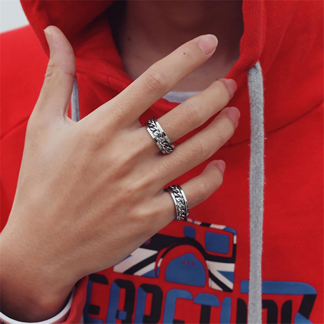 Udolfly Mens Fidget Rings Anxiety Rings For Men Womens Chain Spinner Rings For Adults Titanium Steel Ring Chain Silver Size 7