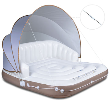 Canopy Island, 71'' X 71'' Inflatable Tanning Pool Lounger Float With Spf50+ Retractable Detachable Sunshade, Pool Float With 2 