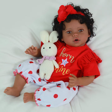 Scom Reborn Baby Dolls Black Girl - 20 Inch African American Baby Doll, Lifelike Soft Body Realistic With Open Eyes Red Suit New