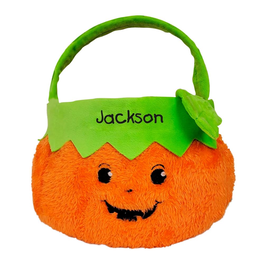 Giftsforyounow Pumpkin Boy Personalized Trick Or Treat Bag, Personalized Halloween Basket, Custom Halloween Bag, Emboridered Bag
