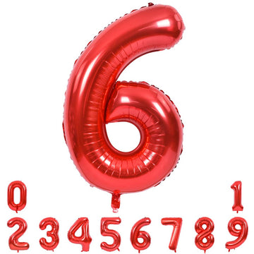 Toniful 40 Inch Red Large Numbers Balloons 0-9, Number 6 Digital 6 Helium Balloons, Foil Mylar Big Number Balloons For Birthday