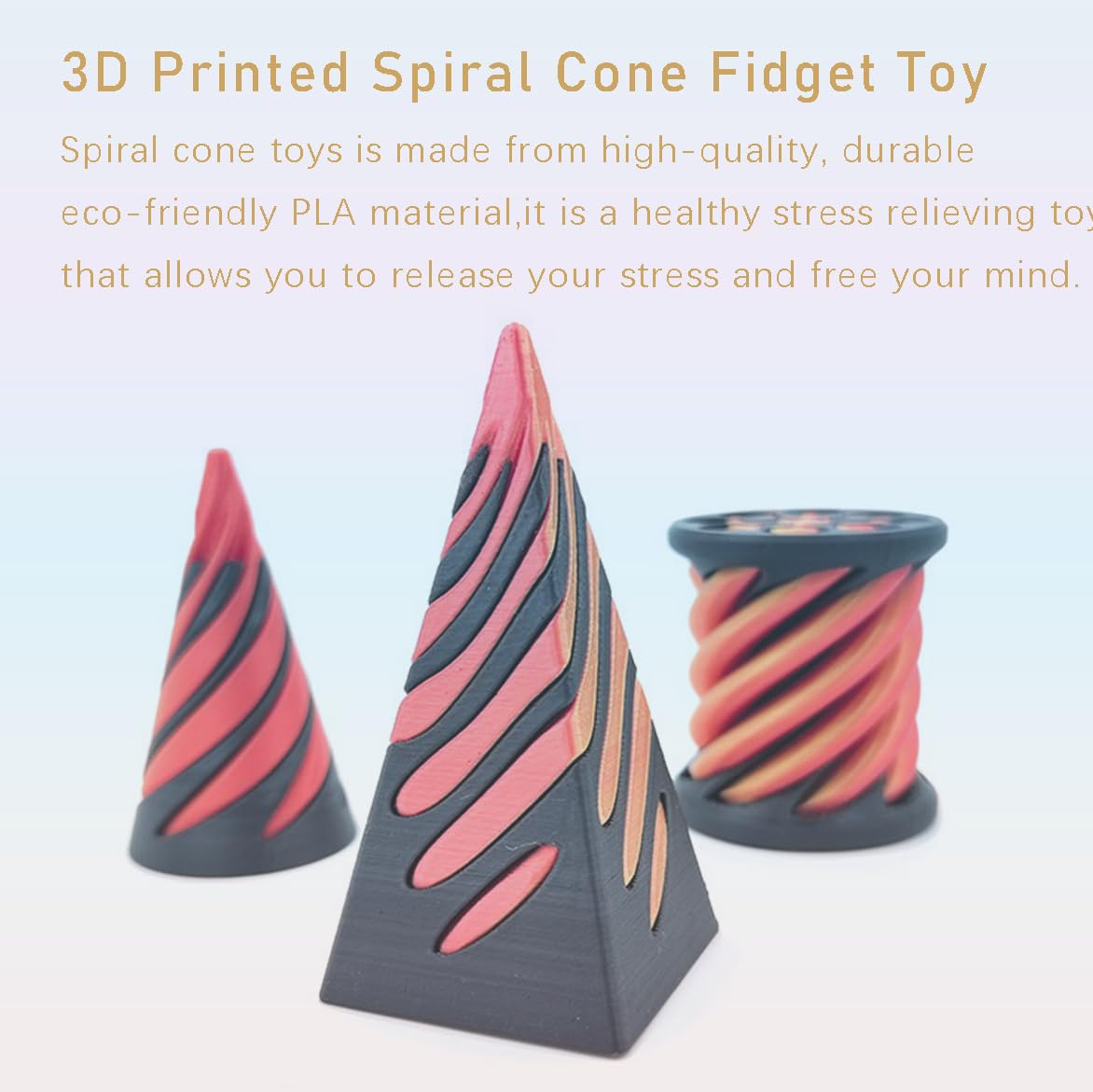 3 Packs Impossible Cone,Spiral Cone Fidget Toy Impossible Pyramid Passthrough Toy,3D Printed Spiral Cone Fidget Toy (Red White)