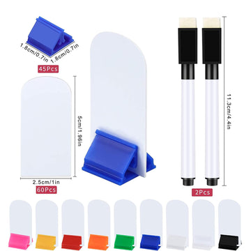 Meetory 112 Pcs Blank Game Board Markers And Game Card Stands With Black Marker Pens, 65 Plastic Token Cards Diy Game Markers With 45 Multi-Color Card Stands For Party Favor