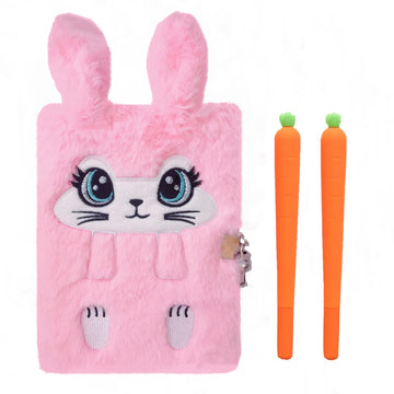 Luolizon Bunny Diary With Lock For Girls,Kids Cute Fuzzy Journal Girls Fluffy Rabbit Notebook Age 8-12 Set With 2 Carrot Pens For Easter Day,Birthday,New Year